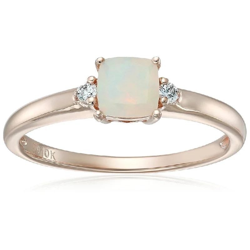 Angled stone ring-10k Rose Gold Ethiopian Opal and Diamond Accented Ring, Size 7 - White