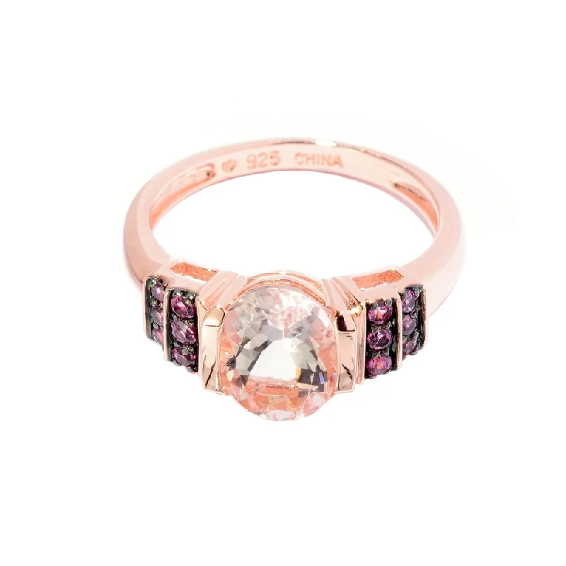 Soft curve ring-10k Rose Gold Morganite and Rhodolite Ring