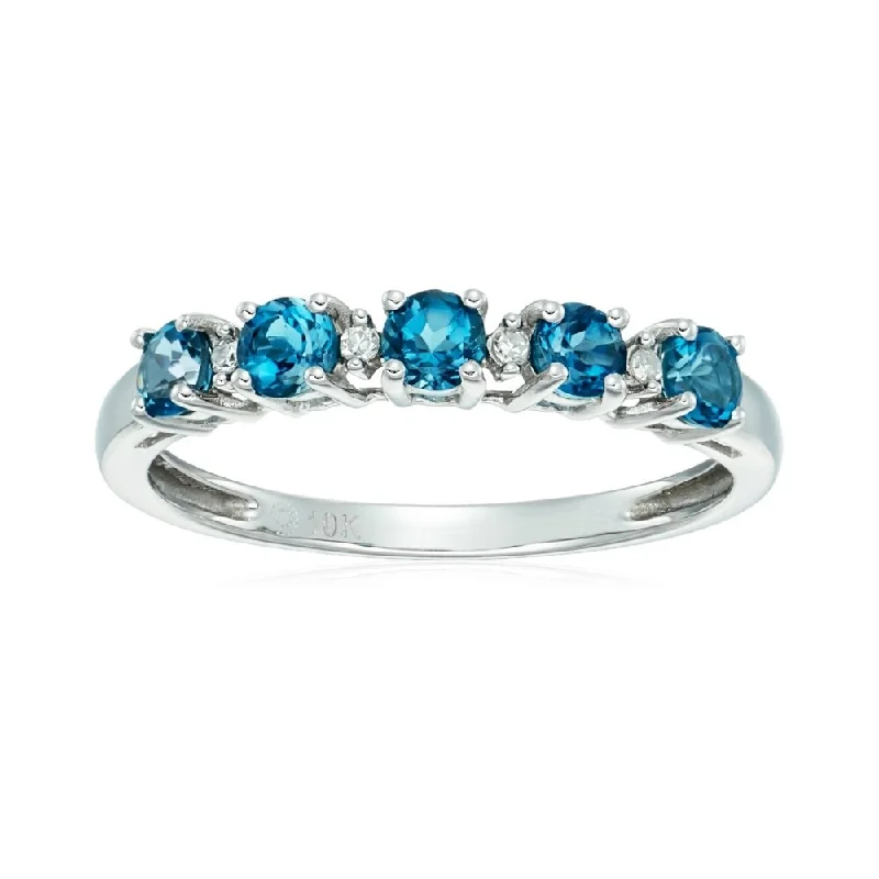 Fine-level ring-10k White Gold London Blue TPZ & Diamond Accented Stackable Ring