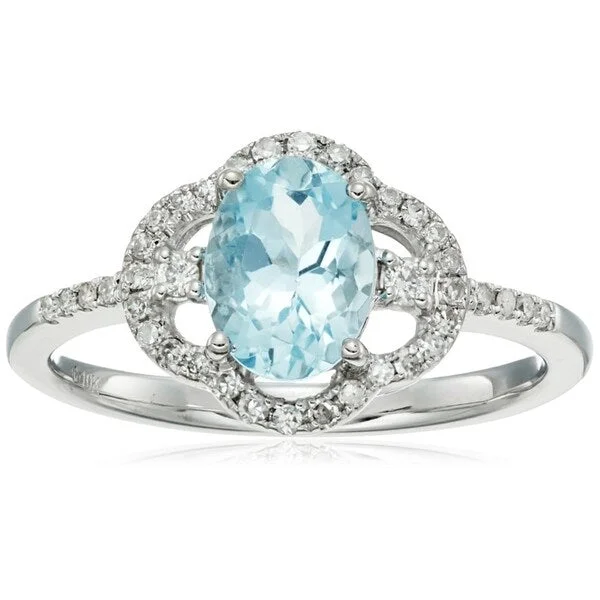 Glowing minimalist ring-10k White Gold Oval Aquamarine, Diamond Solitaire Ring, Size 7 - Blue