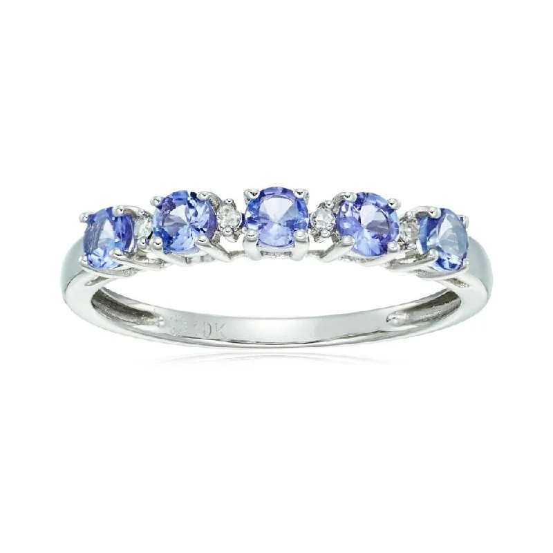 Delicate silver ring-10k White Gold Tanzanite and Diamond Accented Stackable Ring