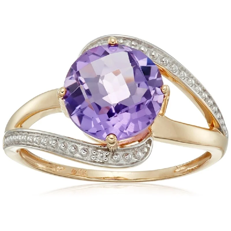 Glowing iolite ring-10k Yellow Gold African Amethyst & Diamond Solitaire Ring, Size 7 - Purple