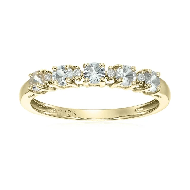 Slack coil ring-10k Yellow Gold White Sapphire & Diamond Stackable Ring, Size 7