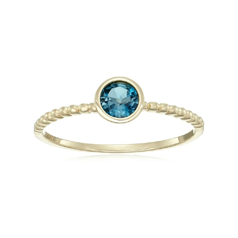 Engraved initial ring-10kt Yellow Gold London Blue Topaz Beaded Stack Ring