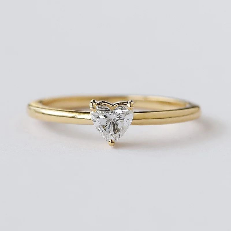 Crafted silver ring-14 K Yellow Gold Lab Grown Diamond Heart Ring For Her