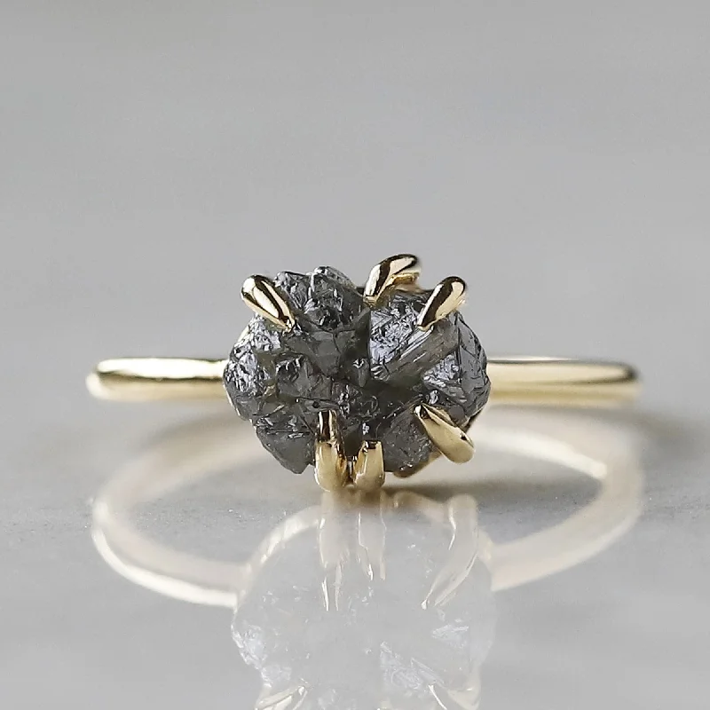 Glossy obsidian ring-14 K Yellow Gold 2.17 CT Raw Diamond Ring For Her