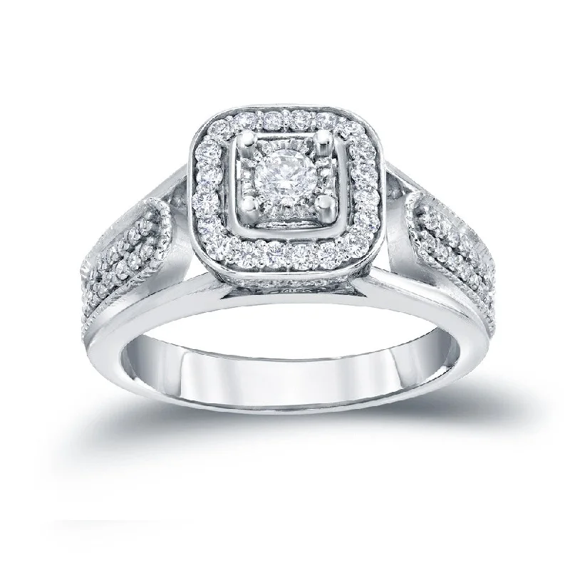 Engraved initial ring-14k Gold 1/2ct TDW Halo Diamond Engagement Ring by Auriya (H-I, I1-I2)