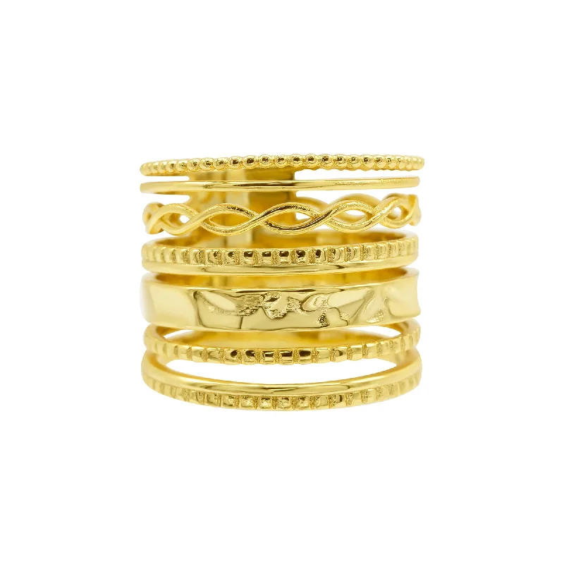 Grooved rim ring-14K Gold Plated Multi-Band Ring