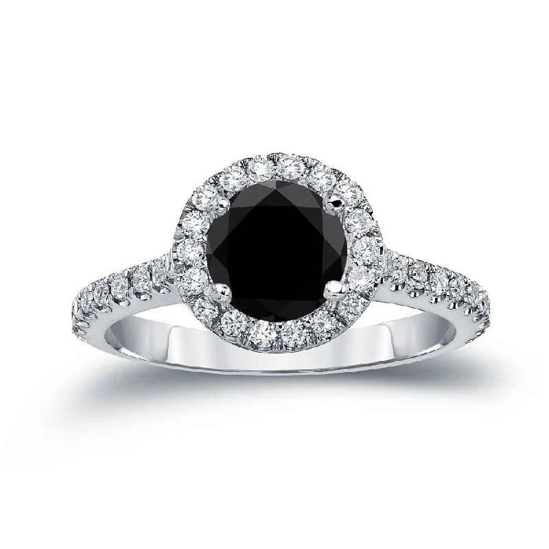 Solid-set pave ring-14k Gold Round 1 7/8ct TDW Black Diamond Halo Engagement Ring by Auriya (H-I, SI1-SI2)