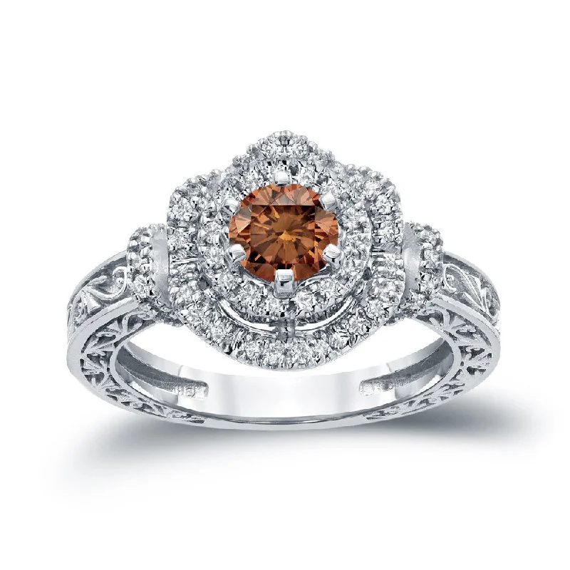 Sun glow ring-14k Gold Round 1ct TDW Brown Diamond Engagement Ring by Auriya