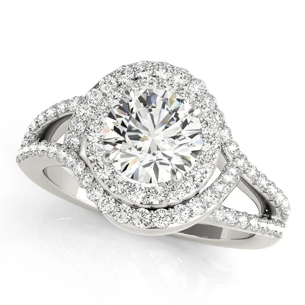 Grooved pattern ring-14K Halo Double Row Twist Engagement Ring