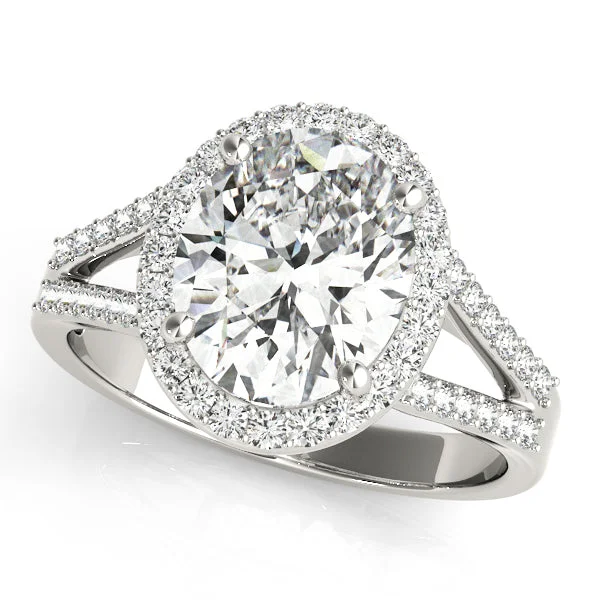 Floating diamond ring-14K Oval Halo Engagement Ring