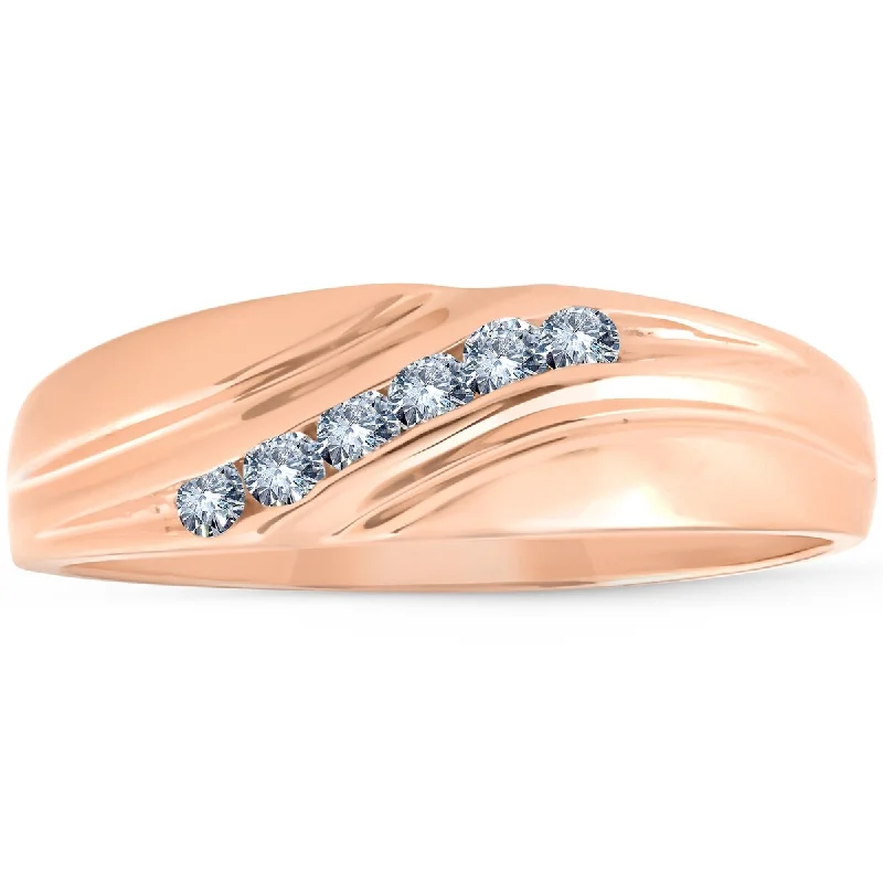 Shimmering stone ring-14k Rose Gold 1/4 Ct Diamond Wedding Ring Mens Band