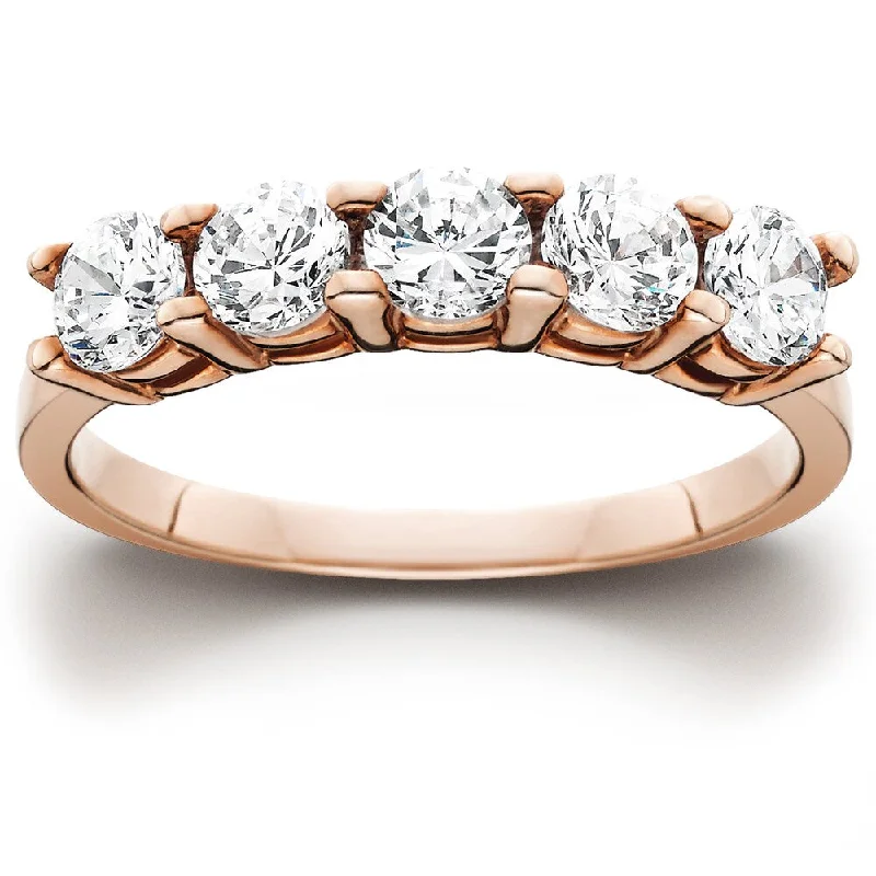 Gentle wave ring-14k Rose Gold 1ct TDW Five Stone Diamond Wedding Ring