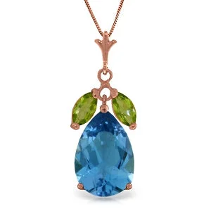 Subtle arc necklace-14K Solid Rose Gold Blue Topaz & Peridot Necklace Certified