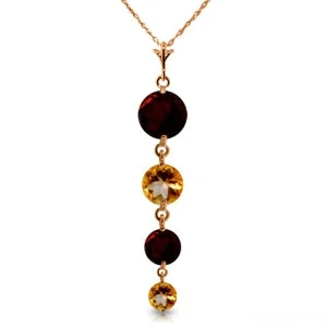 Prism crystal necklace-14K Solid Rose Gold Necklace w/ Natural Garnet & Citrine