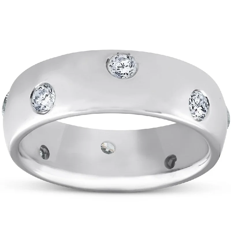 Shimmering jade ring-14k White Gold 1/2 Ct TDW Diamond Eternity Ring Womens Bezel Set Anniversary Band