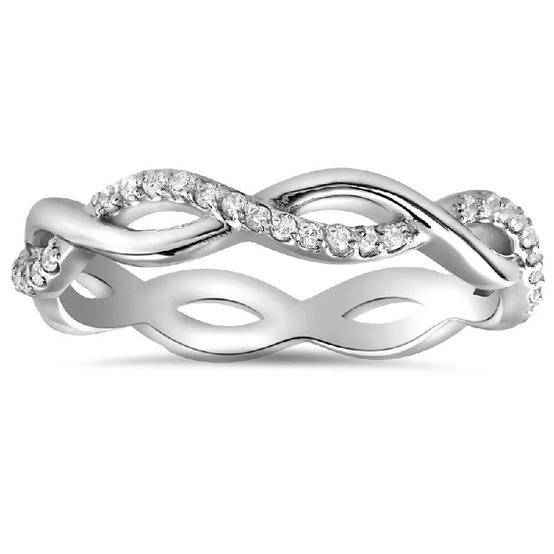 Stout shank ring-14k White Gold 1/3 cttw Diamond Infinity Eternity Wedding Ring Stackable Womens Band