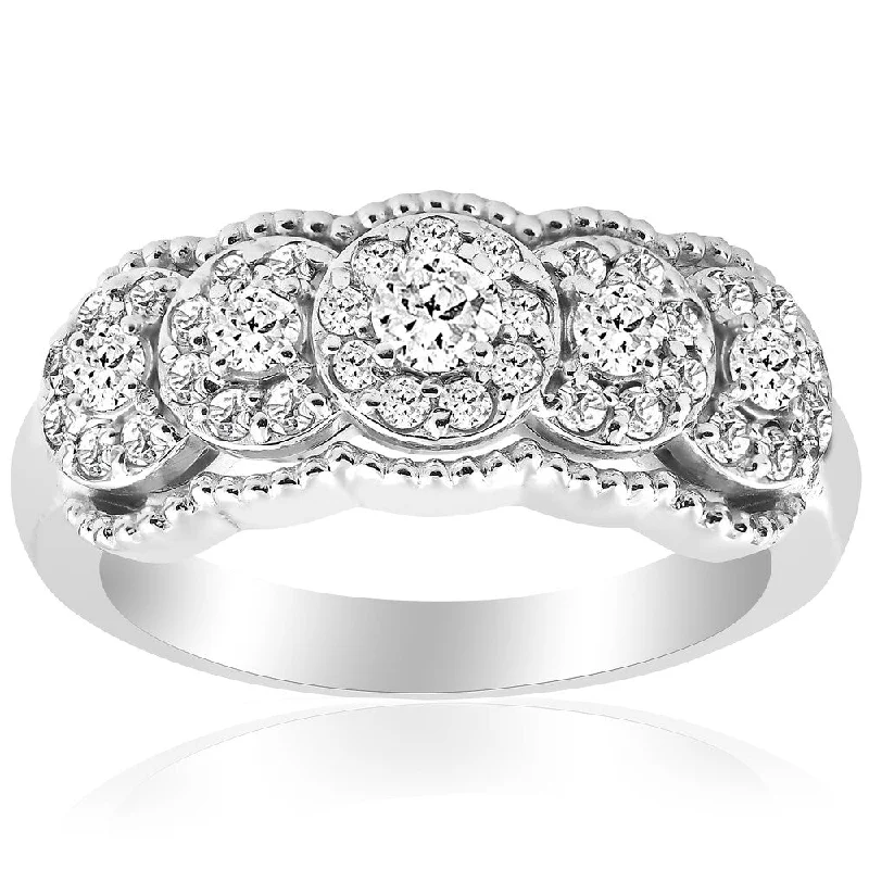 Faint silver ring-14k White Gold 1 ct TDW Diamond Wide Halo Wedding Anniversary Womens Stackable Ring