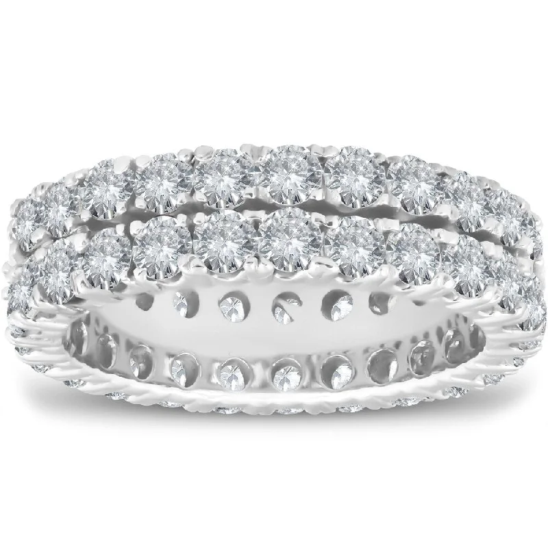 Wire-curve ring-14k White Gold 3 1/2 ct TDW Diamond Eternity Double Row Wedding Ring