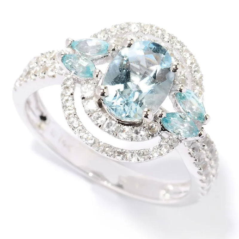 Arch motif ring-14k White Gold Aquamarine, Blue Zircon and White Sapphire Ring