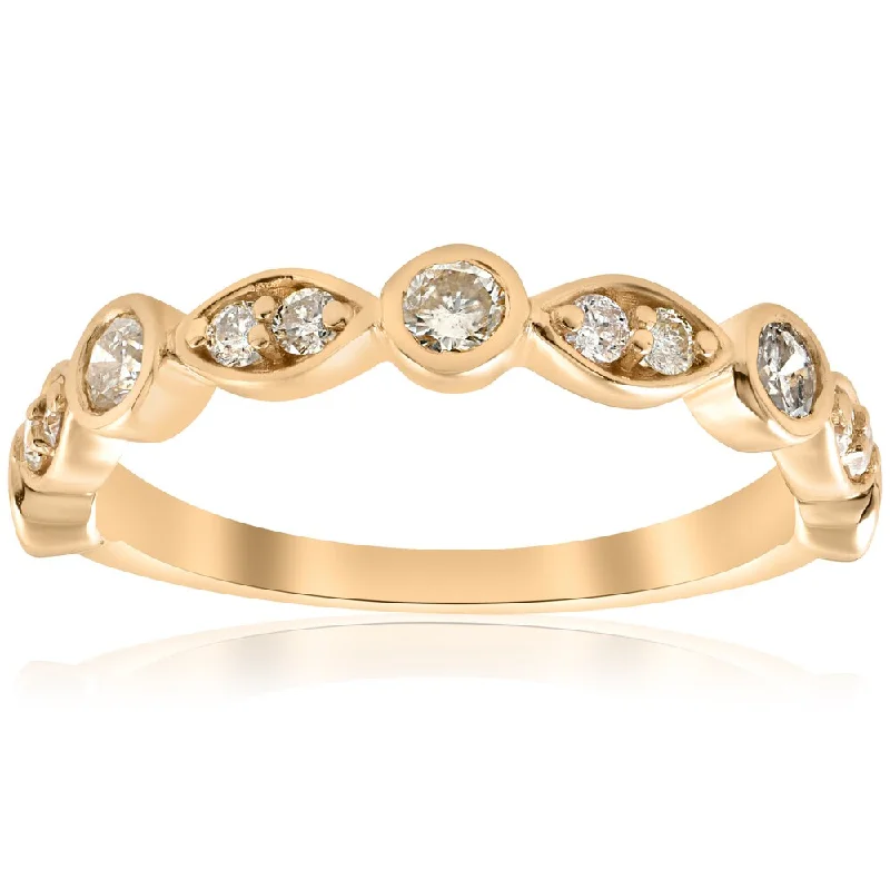 Fused-ring band-14k Yellow Gold 1/2 ct TDW Diamond Wedding Ring Stackable Bezel 3/4 Eternity Band (I-J,I2-I3)