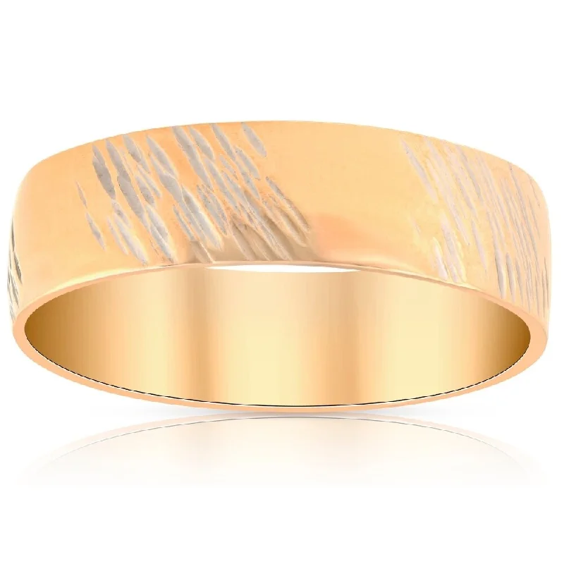 Crafted gold ring-14k Yellow Gold Mens 6mm Hand Etched Wedding Anniversary Band