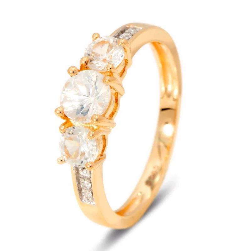 Glowing citrine ring-14k Yellow Gold White Natural Zircon 3 Stone Ring