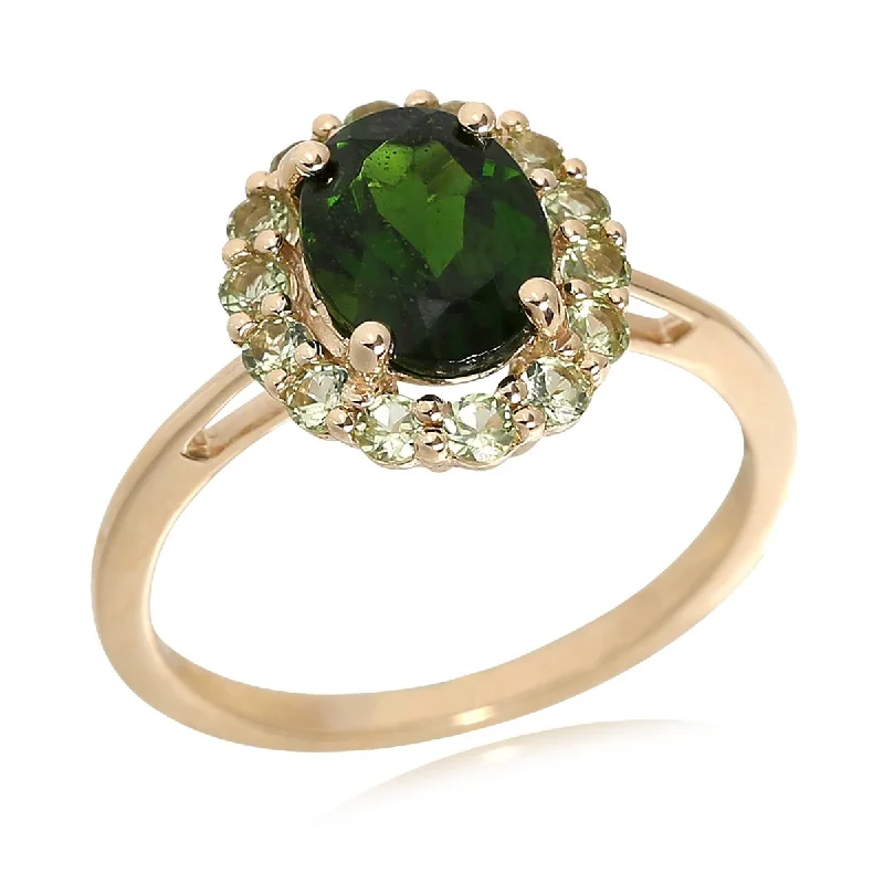 Deep labradorite ring-14Kt Gold Peridot and Chrome Diopside Gemstone Halo Ring