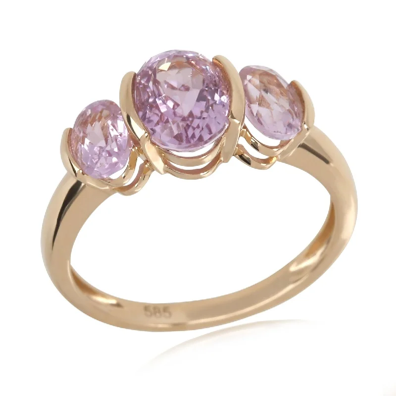 Floating diamond ring-14Kt Yellow Gold Kunzite 3 Stone Ring