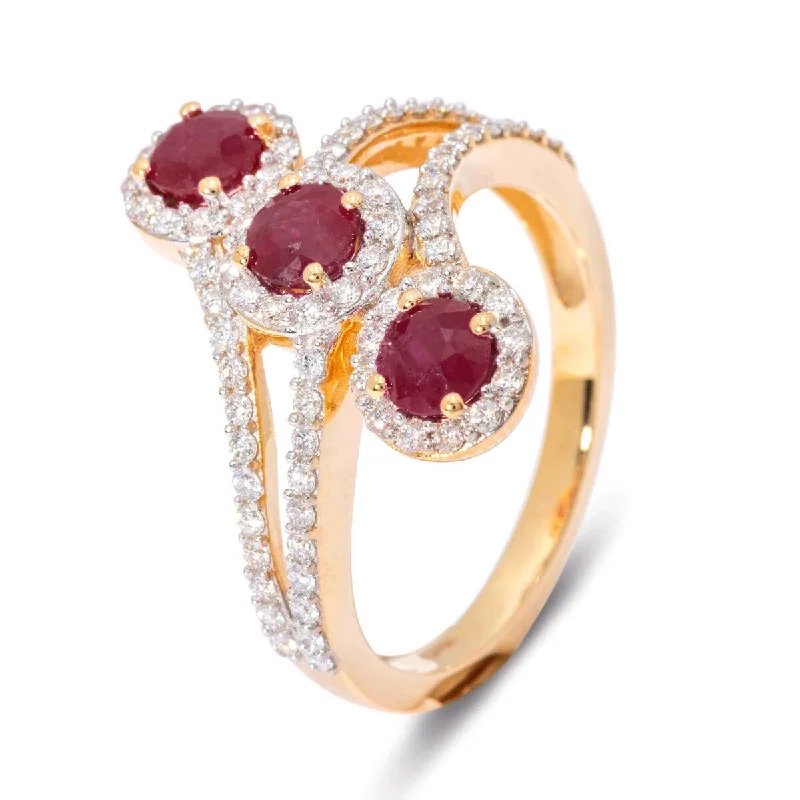 Nonagonal stone ring-14KT Yellow Gold Thai Ruby Diamond Ring