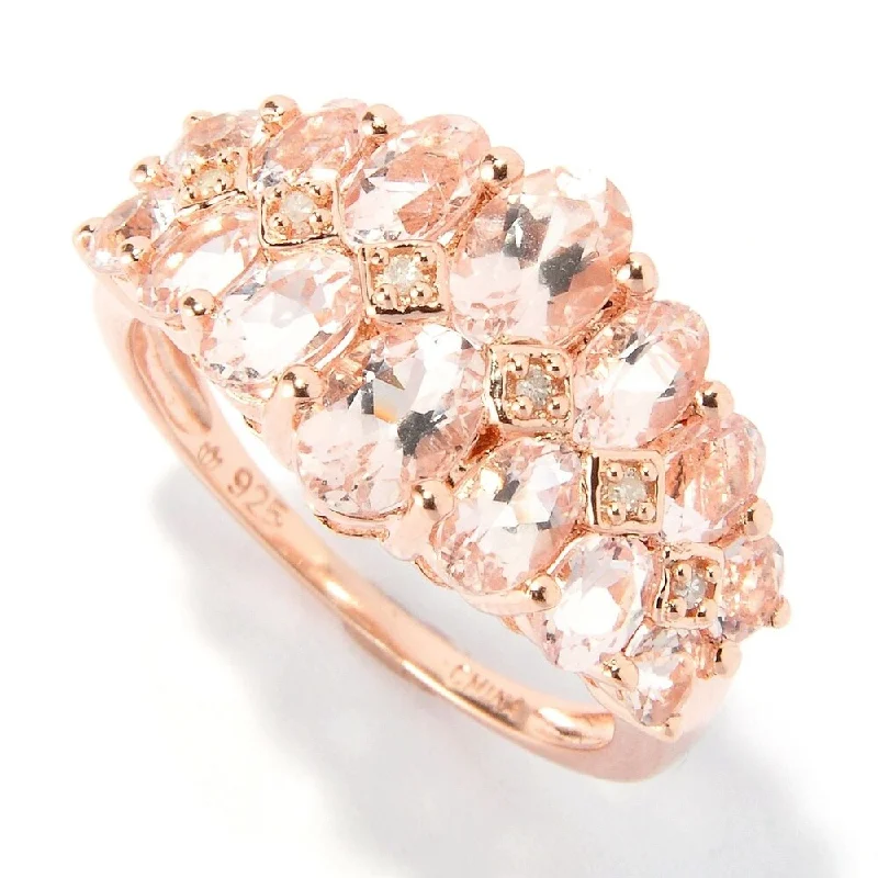 Crafted gold ring-18K Rose Vermeil 2.75ctw Multi Oval Morganite & Diamond Ring Size 7 - Pink