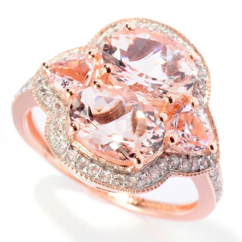 Subtle-carved ring-18K Rose Vermeil 2.83Ctw Dual Shaped Morganite,White Zircon Cocktail Ring