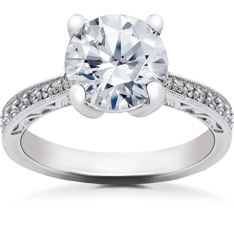 Shimmering platinum ring-2 1/6 ct Lab Created Eco Friendly Diamond Vintage Engagement Ring 14k White Gold