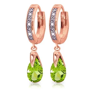 Hand-grooved necklace-2.53 Carat 14K Solid Rose Gold Diamond Pear Peridot Drop Hoops