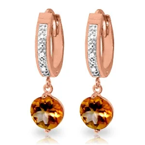 Reed cluster necklace-2.53 Carat 14K Solid Rose Gold Diamond Round Citrine Drop Hoops