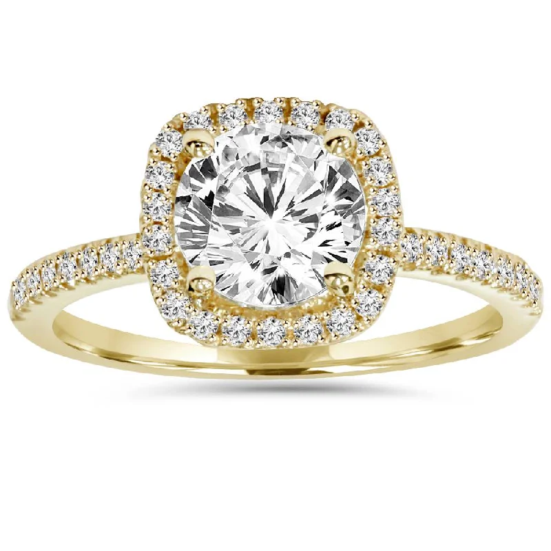 Summit gem ring-2.60ct Cushion Halo Diamond Engagement Ring 14k Yellow Gold Lab Grown