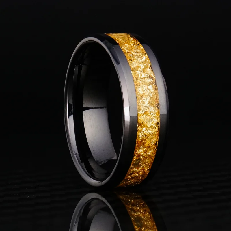 Crafted gold ring-24K Gold Leaf Ring on Black Ceramic | Full Channel