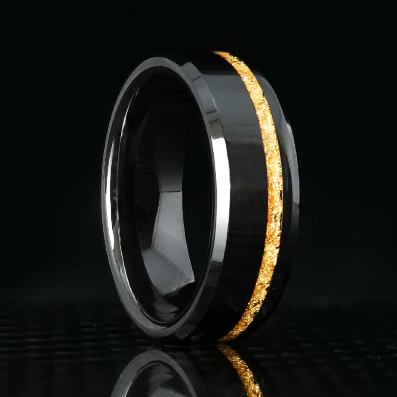 Slack coil ring-24K Gold Leaf Ring on Black Ceramic | Offset Inlay