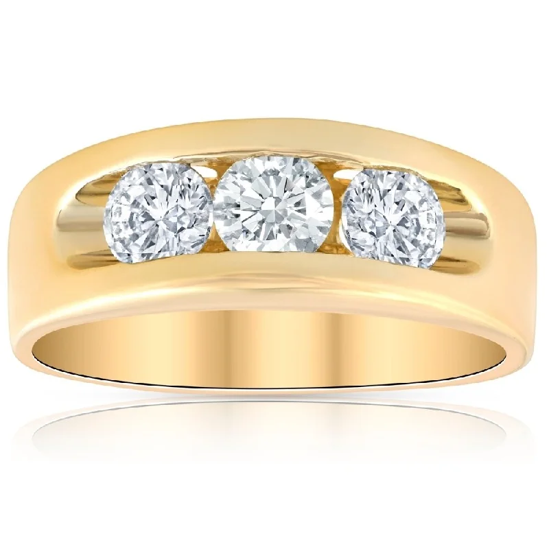 Radiant silver ring-2Ct Diamond Mens Three Stone Ring 10k Yellow Gold