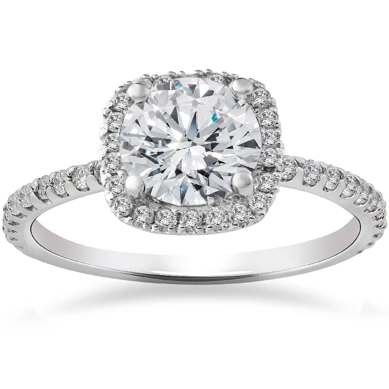 Prism crystal ring-2CT Round Cushion Halo Diamond Solitaire Engagement Ring White Gold Lab Grown