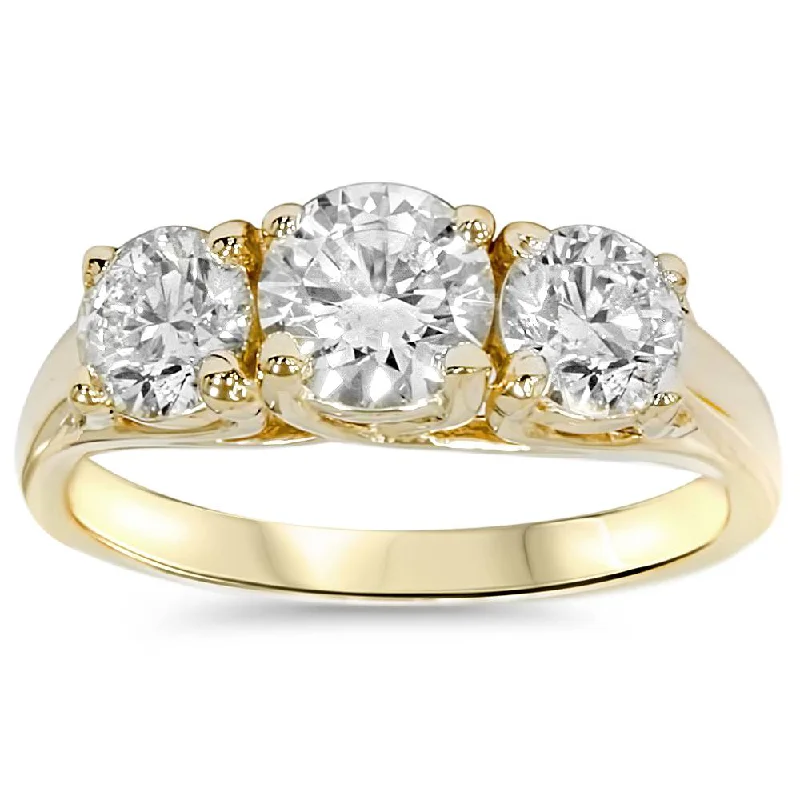 Ten-gem ring-2ct Three Stone Diamond Engagement 14K Yellow Gold Ring