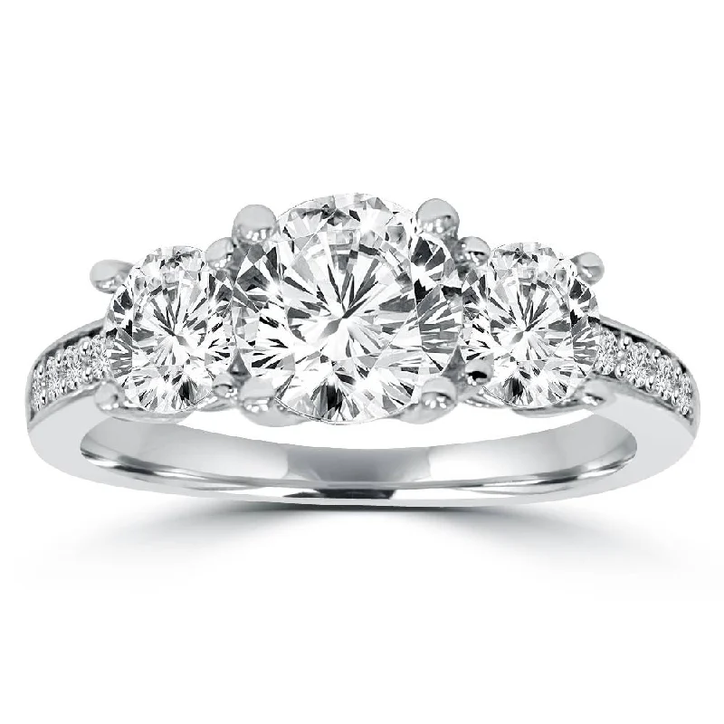 Shimmering platinum ring-2ct Three Stone Round Diamond Engagement Ring 14K White Gold