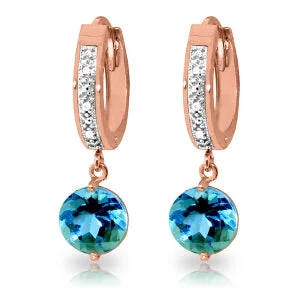 Open-horizon necklace-3.28 Carat 14K Solid Rose Gold Diamond Round Blue Topaz Drop Hoops