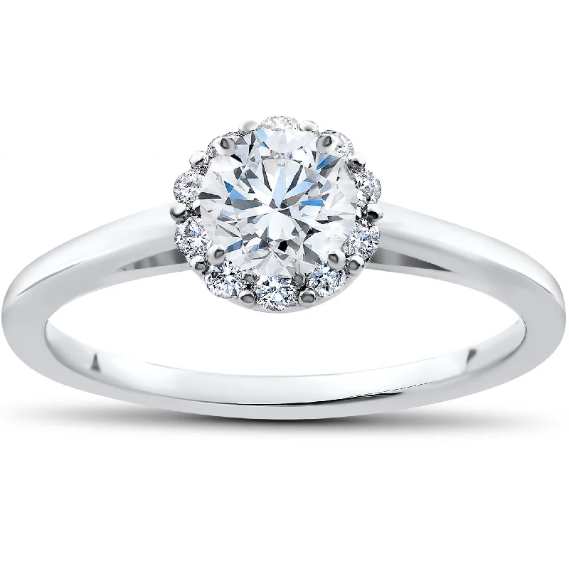 Glowing minimalist ring-3/4 Ct Lab Created Diamond Madelyn Halo Engagement Ring 14k White Gold