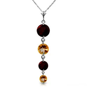 Glimmering gem necklace-3.9 Carat 14K Solid White Gold Necklace Natural Garnet Citrine