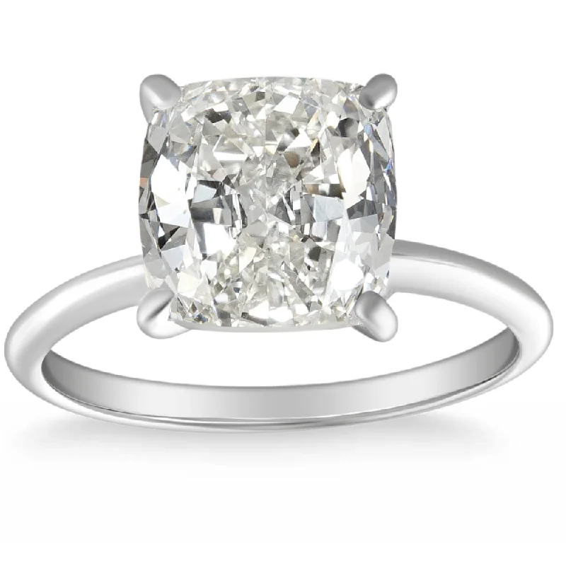 Offset stone ring-4.39 CT Cushion Diamond GIA Certified Solitaire Engagement Ring 14k White Gold