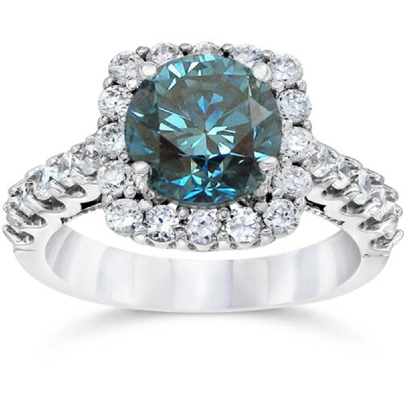 Icy aquamarine ring-4 CT Blue Diamond Engagement Ring 14K White Gold