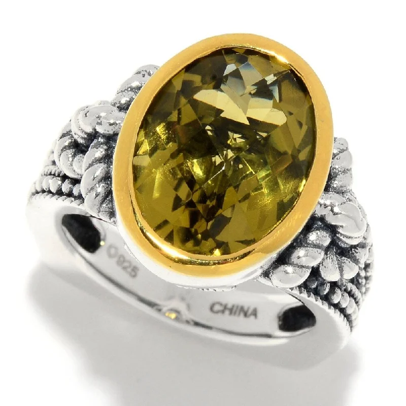 Hammered gold ring-5.00ctw Oval Olive Quartz Textured Solitaire Ring