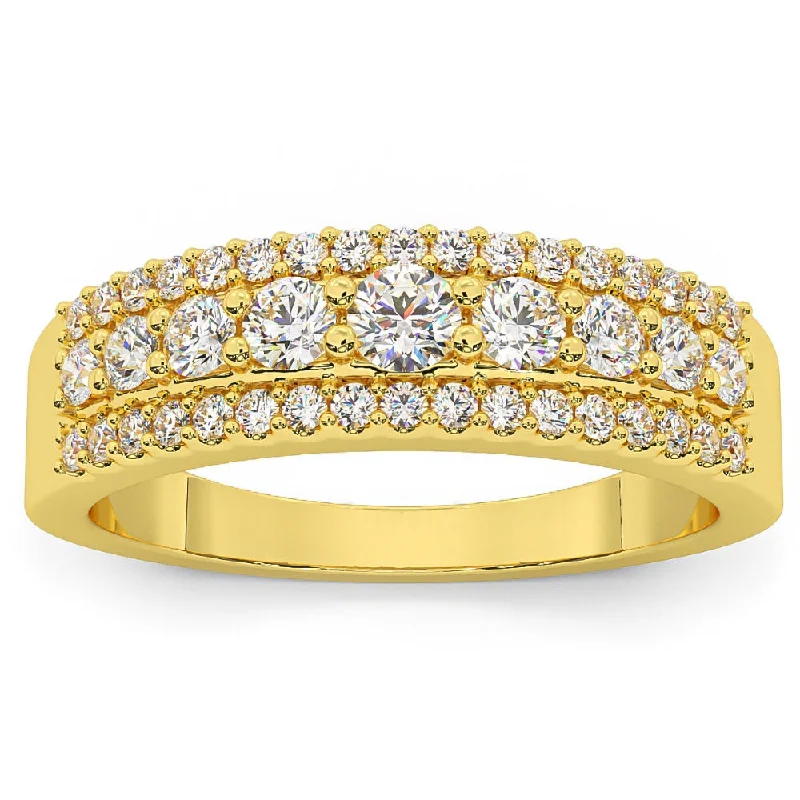 Five-heart ring-5/8Ct Pave 3-Row Diamond Wedding Ring Stackable Band 14k Gold Lab Grown